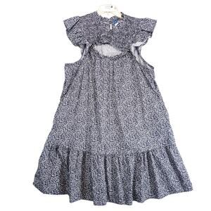 Old Navy Ditsy Floral Tiered Dress XL Smocked Cutout Front Flutter Sleeve Knee-L